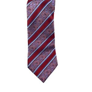 Ermenegildo Zegna Men's Silk Necktie Red Paisley Striped Italian Designer